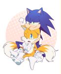  anthro banri_0917 canid canine clothing cuddling duo eulipotyphlan footwear fox half-closed_eyes hedgehog male male/male mammal miles_prower narrowed_eyes one_eye_closed sega sigh smile smirk socks sonic_the_hedgehog sonic_the_hedgehog_(series) white_clothing white_footwear white_socks 