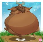  absurd_res anthro antlers belly benny_(riverdance) big_belly brown_body brown_fur cervid cervine dancing dino.d.dice fat_rolls fingers fur grass hi_res hooved_fingers hooves horn male mammal moobs morbidly_obese morbidly_obese_anthro morbidly_obese_male musical_note navel nude obese obese_anthro obese_male open_mouth open_smile outside overweight overweight_anthro overweight_male plant riverdance:_the_animated_adventure ruff smile solo teeth thick_thighs tongue wide_hips 