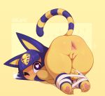  &lt;3 &lt;3_eyes animal_crossing ankha_(animal_crossing) anthro anus ass_up bdsm blue_body blue_eyes blue_fur blue_hair blush bound butt domestic_cat egyptian felid feline felis female fur genitals hair hi_res huffslove legs_tied looking_at_viewer looking_back looking_back_at_viewer mammal markings multicolored_body multicolored_fur nintendo nude one_eye_closed pawpads paws pussy ring_(marking) ringtail simple_background solo tail_markings thick_thighs two_tone_body two_tone_fur video_games wink wraps yellow_body yellow_fur 