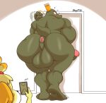  absurd_res animal_crossing anus balls big_balls big_butt butt canid canine canis cellphone crocodile crocodilian crocodylid crossover crown domestic_dog donkey_kong_(series) duo erection female genitals green_body hi_res isabelle_(animal_crossing) king_k._rool looking_back male mammal nintendo nude penis phone reptile scalie taking_picture thick_thighs video_games wide_hips zp92 
