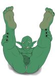  anus balls black_nails colored_nails ear_piercing feet genitals goblin green_body green_eyes green_skin hi_res humanoid humanoid_pointy_ears leaking_anus legs_up male nails nipple_piercing nipples open_mouth penis piercing pubes scar solo spiffygreen spread_legs spreading teeth tongue 