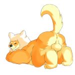  1:1 absurd_res alpha_channel anonymous_artist anus ass_up backsack balls bandai_namco butt canid canine canis clothing domestic_dog eyes_closed fur genitals headgear headgear_only headwear headwear_only hi_res inu_wada lying male mammal mostly_nude on_front orange_body orange_fur presenting presenting_hindquarters raised_tail shiba_inu spitz yellow_body yellow_fur 