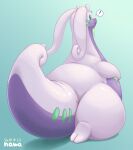  2019 belly big_belly big_butt butt dripping exclamation_point gomuhimo goodra looking_at_viewer nintendo overweight pok&eacute;mon pok&eacute;mon_(species) rear_view simple_background slime solo thick_tail thick_thighs video_games wide_hips 