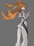  1girl 946083d1 adjusting_clothes ass back brown_hair closed_mouth grey_background hair_over_eyes highres neon_genesis_evangelion plugsuit simple_background sketch solo souryuu_asuka_langley twintails 