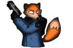  alpha_channel anthro bag blue_clothing canid canine clothing female fox fur gloves gun handgun handwear holding_object holding_weapon looking_at_viewer mammal orange_body pistol ranged_weapon solo weapon white_eyes 