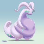  1:1 2018 annoyed belly belly_squish big_belly big_butt blush bodily_fluids butt dripping embarrassed gomuhimo goodra holding_belly looking_down nintendo overweight pok&eacute;mon pok&eacute;mon_(species) simple_background slime solo squish standing sweat thick_tail video_games wide_hips 