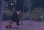  ailurid anthro baufroy city city_background clothed clothing depression digital_media_(artwork) fully_clothed hi_res hoodie male mammal red_panda sad sitting solo swing tagme topwear 