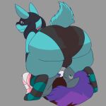  1:1 2022 alternate_color anthro anthro_on_anthro anthro_on_bottom anthro_on_top big_butt biped black_body black_fur blue_body blue_eyes blue_fur butt butt_focus caramel_(caramelcario) clothed clothing collar crossdressing duo fan_character front_view fur girly grey_background grey_body grey_fur hair imminent_facesitting legwear looking_back looking_down looking_up lucario male male/male male_on_bottom male_on_top mostly_nude multicolored_body multicolored_fur nintendo on_bottom on_top panties panty_bulge pattern_clothing pattern_legwear pattern_stockings pok&eacute;mon pok&eacute;mon_(species) pokiedragon25 purple_hair raised_tail rear_view shiny_pok&eacute;mon simple_background stockings striped_clothing striped_legwear striped_stockings stripes teal_eyes two_tone_body two_tone_fur underwear video_games wide_eyed zor_(nya4) zoroark 