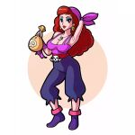  1girl blue_eyeshadow breasts captain_syrup cleavage curly_hair eyeshadow jf_illustration large_breasts lipstick long_hair looking_at_viewer makeup red_eyes red_hair red_lips solo wario_land wavy_hair 