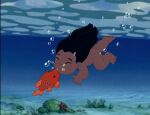  barefoot bestiality black_hair butt dark_body dark_skin disney duo feet feetlovers8841 female feral fish hair human kissing lilo_and_stitch lilo_pelekai male male/female mammal marine pudge_the_fish underwater water young 