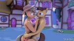 3d_(artwork) anthro applejack_(mlp) caramel_(mlp) clothing cutie_mark digital_media_(artwork) duo earth_pony equid equine eye_contact female finger_to_mouth friendship_is_magic hand_on_hip hat hat_only headgear headgear_only headwear headwear_only hi_res horse looking_at_another male male/female mammal mostly_nude my_little_pony nude pony public public_nudity shadart 