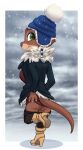  2022 absurd_res anthro blush boots bottomless brown_body brown_fur butt clothed clothing disney female footwear fur green_eyes hi_res high_heeled_boots high_heels legwear lutrine mammal mrs._otterton mustelid siroc smile smiling_at_viewer snow solo thigh_highs zootopia 
