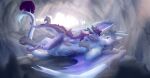  anthro blue_body cave dragon duo fur lying male male/male on_front purple_body purple_fur stampmats 