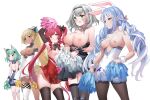  5girls :p adapted_costume animal_ear_fluff animal_ears arm_under_breasts arm_up armpits bangs bare_shoulders black_bow black_thighhighs blonde_hair blue_bow blue_hair blue_hairband blunt_bangs blush bow braid breasts brown_pantyhose brown_thighhighs cat_ears checkered_clothes choker closed_mouth collarbone content_rating cowboy_shot dark-skinned_female dark_skin detached_collar detached_sleeves drill_hair ear_ribbon elbow_gloves elf embarrassed extra_ears flat_chest furrowed_brow fuyouchu gloves green_eyes green_hair grey_hair hair_bow hair_ornament hairband hand_on_hip heterochromia high-waist_skirt high_ponytail highres holding holding_pom_poms hololive hololive_fantasy houshou_marine inverted_nipples large_breasts long_hair looking_away low_twintails medium_breasts medium_hair multicolored_hair multiple_girls naughty_face open_mouth orange_eyes pantyhose parted_lips pointy_ears pom_pom_(cheerleading) ponytail rabbit_ears red_eyes red_hair red_skirt seductive_smile shiranui_flare shirogane_noel simple_background single_thighhigh skirt skull_hair_ornament sleeve_cuffs smile standing sweatdrop thighhighs tongue tongue_out topless twintails two-tone_hair uruha_rushia usada_pekora very_long_hair virtual_youtuber white_background white_choker white_hair white_skirt white_thighhighs wind wind_lift wrist_cuffs yellow_eyes 