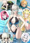  6+girls artoria_pendragon_(fate) artoria_pendragon_(swimsuit_ruler)_(fate) bangs bare_shoulders bikini blush breasts cleavage collarbone fairy_knight_gawain_(fate) fairy_knight_lancelot_(fate) fairy_knight_tristan_(fate) fate/grand_order fate_(series) gareth_(fate) highres large_breasts long_hair morgan_le_fay_(fate) multiple_girls mysterious_idol_x_alter_(fate) n.e_(sakura-233) open_mouth short_hair smile swimsuit 