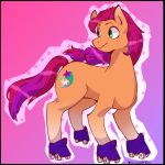  &lt;3 cutie_mark dotted_background earth_pony equid equine female feral fur glistening glistening_hair gradient gradient_background gradient_legs green_eyes hair happy hasbro horse looking_back mammal mlp_g5 my_little_pony nachosforfree orange_body orange_fur pattern_background pony purple_rollerskates red_hair red_tail rollerskates signature simple_background smile solo sunny_starscout_(mlp) white_body white_fur 