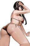 1girl all_fours ass bent_over bikini black_hair breasts covered_nipples crotch_seam highres j@ck large_breasts leaning_forward looking_at_viewer looking_back red_eyes sideboob solo spy_x_family swimsuit thighs turning_head underboob yor_briar 