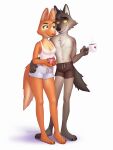  absurd_res anthro barefoot beverage biped bottomwear breasts brown_body brown_fur canid canine canis casual_clothing chest_tuft clevage clothed clothing coffee coffee_mug crop_top diane_foxington digital_media_(artwork) dreamworks duo embrace eye_contact eyebrow_piercing facial_piercing feet female fox fur hand_on_hip hi_res holding_mug holding_object koda_walker looking_at_another male mammal midriff mr._wolf_(the_bad_guys) mug orange_body orange_fur piercing romantic romantic_couple shirt shorts simple_background sleveless_shirt smile standing the_bad_guys toes topless topless_anthro topless_male topwear tuft white_background wolf yellow_sclera 