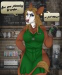  anthro barista bean beverage bovid bovine caffeine calamity cattle coffee container cup female heifer_(disambiguation) hi_res humanoid humor mammal meme milk moo solo starbucks thehuntingwolf 