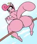  anthro big_breasts big_butt breasts butt cloud crown female genitals hair mammal nickelodeon nipples outside pink_body pink_eyes pink_hair pussy riku9797 rodent sciurid simple_background sitting sky solo squirrel_tail the_fairly_oddparents wanda_(fop) 