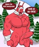  anthro balls dialogue english_text epic_games erection evergreen_tree fortnite genitals hi_res loot_llama_(fortnite) male male/male nude penis pine_tree plant ryanburr snow solo text tree video_games yelling 