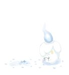  blue_flower candle closed_mouth commentary_request fire flame flower highres holding holding_flower litwick melting no_humans petals pokemon pokemon_(creature) sad ssn_(sasa8u9r) water white_background yellow_eyes 