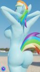  3d_(artwork) absurd_res anthro beach big_breasts big_butt breasts butt digital_media_(artwork) female friendship_is_magic half-length_portrait hands_behind_head hi_res my_little_pony pootanger_sfm portrait rainbow_dash_(mlp) raised_tail rear_view seaside side_boob solo source_filmmaker 