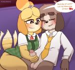  &lt;3 animal_crossing balls blush bodily_fluids bottomless bottomless_female bottomless_male brother brother_and_sister canid canine canis clothed clothing dialogue digby_(animal_crossing) domestic_dog duo english_text female feral genital_fluids genitals handjob hi_res humanoid_genitalia humanoid_penis incest_(lore) isabelle_(animal_crossing) male male/female mammal necktie nintendo penile penis porldraws precum sex shih_tzu sibling sister tail_motion tailwag text toy_dog twincest twins video_games 
