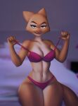  2022 5_fingers anthro aozee bed bedroom bedroom_eyes biped blurred_background bra breasts canid canine chromatic_aberration cleavage clothed clothing curvy_figure detailed_background diane_foxington digital_media_(artwork) dreamworks eyebrow_piercing facial_piercing female fingers fox fully_clothed fur furniture green_eyes hi_res inside looking_at_viewer mammal narrowed_eyes navel orange_body orange_fur panties piercing pink_nose purple_bra purple_clothing purple_panties purple_underwear seductive smile smiling_at_viewer solo teasing the_bad_guys underwear 