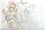  anthro bottomwear breasts canid canine canis clothing domestic_dog female hi_res lady_(disambiguation) mammal nroppa pants pen photo poodle princess royalty sketch solo traditional_media_(artwork) 