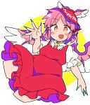  1girl :d animal_ears blush_stickers fingernails green_nails happy ini_(inunabe00) long_fingernails looking_at_viewer mystia_lorelei nail_polish open_mouth pink_hair red_nails sharp_fingernails simple_background smile solo touhou white_background wings 
