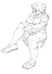  anthro aruurara bottomwear breasts clothed clothing digital_media_(artwork) eyes_obscured female footwear fur hair hi_res mammal monochrome school_uniform shirt shoes simple_background skirt socks solo spread_legs spreading topwear uniform ursid white_background 