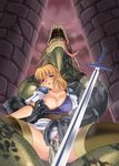  aeon_calcos areolae bestiality blonde_hair blue_eyes boots breasts censored cum cum_in_pussy highres kuma_teikoku large_breasts lizardman lizardman_(soulcalibur) monster panties panties_aside rape saliva sophitia_alexandra soulcalibur sword tears tongue underwear vaginal weapon 