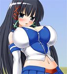  animated animated_gif black_hair blue_eyes blush breast_expansion breasts bursting_breasts covered_nipples hair_ornament huge_breasts long_hair lowres navel os-tan puffy_nipples skirt solo tsukioka_kirio undersized_clothes x_hair_ornament xp-tan zipper 