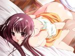  1girl arm_grab arm_held_back bed blush breasts censored choco_chip cum cum_on_body cum_on_clothes cum_on_hair cum_on_upper_body doggystyle dress_pull game_cg hetero kateikyoushi_no_onee-san large_breasts long_hair lying mosaic_censoring no_bra no_panties onodera_rio red_eyes red_hair sex sideboob skirt skirt_lift solo_focus sweat top-down_bottom-up 