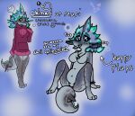  &lt;3 &lt;3_eyes anthro baggy_clothing breasts bubble chimaera_(fish) chimari_(hira_rose/comet) clothing female flapping gem happy jewelry kiwizerf model_sheet necklace pearl_(gem) pearl_bracelet pearl_necklace shell solo sweater thick_tail topwear 
