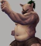  2022 absurd_res anthro belly brown_body canid canine canis clothing domestic_dog guadr hi_res humanoid_hands kemono lifewonders male mammal moobs navel nipples overweight overweight_male scar solo tokyo_afterschool_summoners underwear video_games yasuyori 