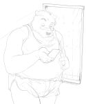  2022 anthro belly big_belly bulge canid canine canis cellphone clothing daich domestic_dog eyewear glasses hi_res humanoid_hands kemono male mammal overweight overweight_male phone shirt sketch smartphone solo topwear underwear 