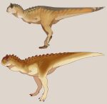  ambiguous_gender back_spikes biped brown_body brown_tail claws closed_mouth dinosaur feral grey_background grey_body grey_claws grey_tail imperatorcaesar mouth_closed orange_body orange_tail reptile scalie side_view simple_background solo spikes spikes_(anatomy) tan_body tan_tail 