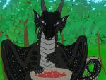  4:3 alum_skywing animated dragon eating feral food fruit jungle male outside peacemaker_(wof) plant scalie short_playtime solo strawberry western_dragon wings wings_of_fire young 