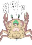  2019 absurd_res arthropod barefoot bodily_fluids breasts censored claws crab crustacean decapoda feet female genital_fluids genitals green_hair hair hi_res human implied_transformation japanese_text malacostracan mammal marine navel nipples pussy pussy_juice saeku_100kei simple_background tears text what white_background 