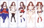  1girl bangs black_bow blue_eyes blush bow breasts brown_hair dakimakura_(medium) fate/grand_order fate_(series) forehead hair_bow leonardo_da_vinci_(fate) leonardo_da_vinci_(rider)_(fate) leonardo_da_vinci_(swimsuit_ruler)_(fate) long_hair looking_at_viewer m-da_s-tarou multiple_views parted_bangs ponytail sidelocks small_breasts twintails 