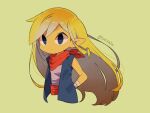  1girl alternate_costume blonde_hair commentary_request hair_down head_tilt jacket long_hair messy_hair neckerchief pointy_ears purple_shirt red_neckerchief shirt signature sleeveless sleeveless_jacket smile solo tan tetra the_legend_of_zelda the_legend_of_zelda:_the_wind_waker tokuura upper_body very_long_hair 