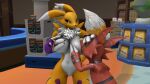 anthro bandai_namco breast_grab breast_play breast_suck breasts digimon digimon_(species) dragon696 female fur genitals guilmon hand_on_breast hi_res holding_breast male male/female navel pussy raised_tail renamon sex sucking 
