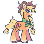  1:1 accessory applejack_(mlp) blonde_hair clothing cowboy_hat earth_pony equid equine female feral flower friendship_is_magic fur green_eyes hair hair_accessory hair_tie hasbro hat headgear headwear hooves horse imperceiveable_(artist) mammal my_little_pony neckwear open_mouth orange_body orange_fur pink_flower plant pony red_hair_tie red_hooves smile solo yellow_tail 