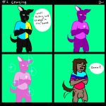  1:1 anthro bird_dog bisexual_pride_colors bottomless canid canine canis clothed clothing comic domestic_dog doni_(donisette) donisette hunting_dog lgbt_pride male mammal pinscher pride_colors solo spaniel species_transformation tail_motion tailwag topwear transformation 
