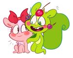  &lt;3 2017 apple big_tail blush buckteeth candy candy_apple chest_tuft chipmunk dessert digital_media_(artwork) duo eyelashes female food fur giggles_(htf) green_body green_eyes green_fur ground_squirrel happy_tree_friends heart_nose male mammal nutty_(htf) open_mouth open_smile pink_body pink_fur poplyy ribbons rodent sciurid semi-anthro smile teeth tree_squirrel tuft 