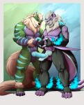  absurd_res anthro arcanine blazekemono clothing duo fluffy fluffy_tail hi_res knot male male/male nintendo nude pok&eacute;mon pok&eacute;mon_(species) rubber rubber_clothing simple_background swimwear video_games 