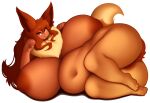  absurd_res anthro areola belly big_belly big_breasts big_butt breasts brown_body brown_fur butt curvy_figure eevee eyelashes female fluffy fluffy_tail front_view fur hair hand_on_breast hi_res huge_breasts long_hair looking_at_viewer lying navel neck_tuft nintendo nsfw-tofu nude on_side overweight pok&eacute;mon pok&eacute;mon_(species) red_eyes seductive simple_background solo thick_thighs tuft video_games voluptuous wide_hips 