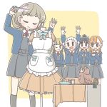  5girls apron arashi_chisato arms_up bird blazer blonde_hair blue_jacket crossed_arms double_bun dress east_sha2 grey_dress hair_bun hazuki_ren heanna_sumire holding holding_scissors jacket long_hair love_live! love_live!_superstar!! manmaru_(love_live!) medium_hair multiple_girls official_art one_eye_closed open_hands orange_hair owl own_hands_together school_uniform scissors shibuya_kanon smile tang_keke twintails v-shaped_eyebrows white_background yellow_dress yuigaoka_school_uniform 